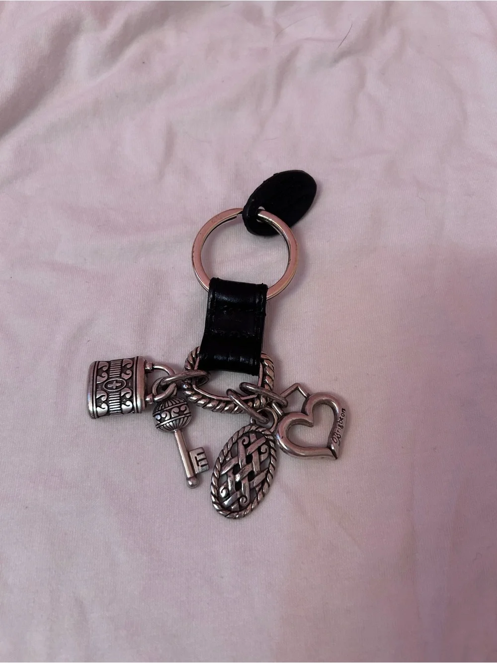 Brighton Silver-Tone Charm Keyring with Black Leather Loop